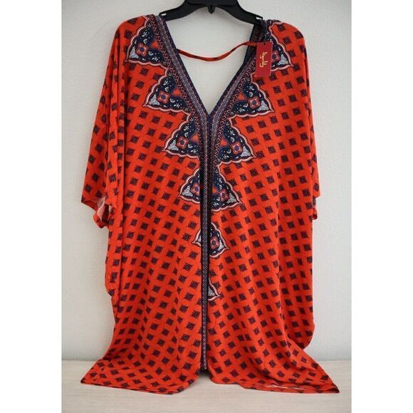 Tigerlily Women's Sz M Naranja/Orange Multi Agar Mumu Swim Cover-Up Dress - Picture 1 of 8